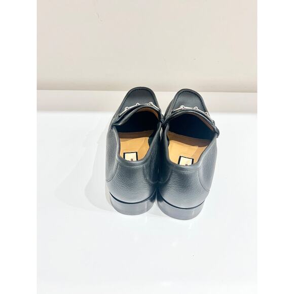 Gucci Horsebit Web Trim Slip On Block Heel Leather Loafer Shoes Black Men's 10.5 - Picture 5 of 7